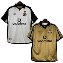 Camisa Dupla Face Retrô Manchester United Umbro 2001/02 100 Anos Masculina Branca e Preta ou Dourada